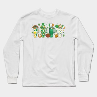 Retro Obsessive Cup Disorder St. Patrick's Day, St Patricks Day, Clover, Hearts Retro Groovy Long Sleeve T-Shirt